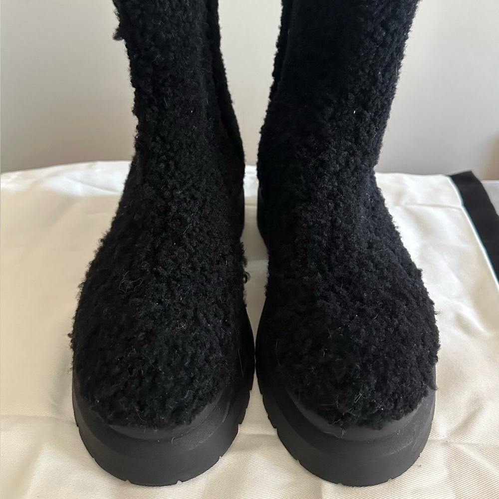 JW ANDERSON Black Shearling Leather Lined Combat Boots